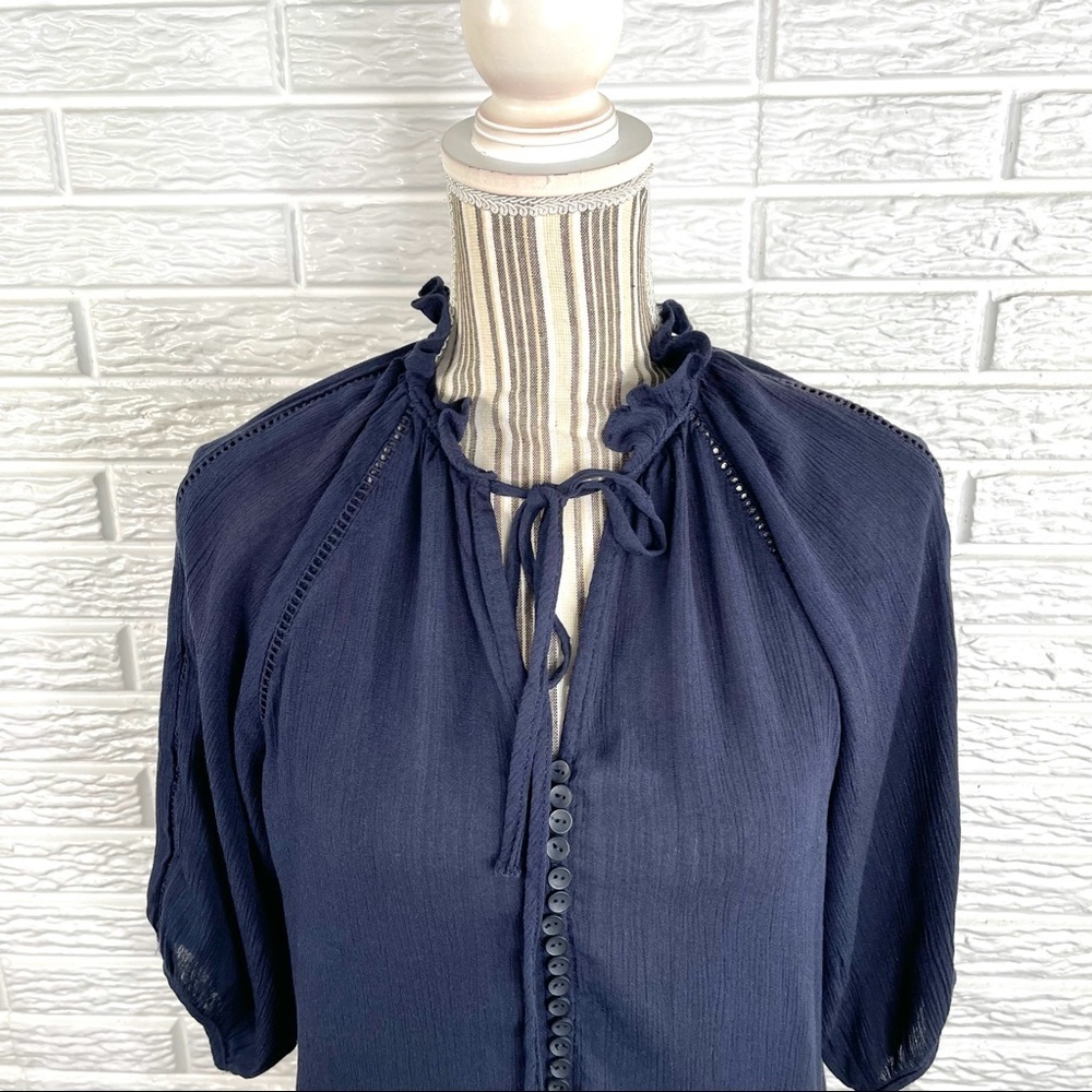 Roly Poly Dark Blue Ruffled Boho Top - Picture 2 of 7